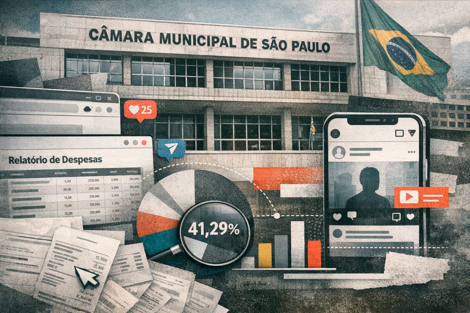 Em 2025, 41,29% da verba de gabinete dos vereadores de São Paulo foi destinada a despesas ligadas à comunicação